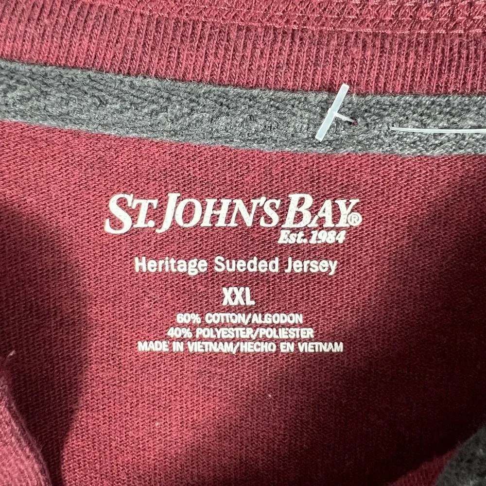 St. John's Bay Men's XXL Heritage Sueded Jersey Henley Shirt Long Sleeve Maroon